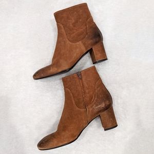 Brown Leather Women's Ankle Booties size 10 Distressed Look round toe